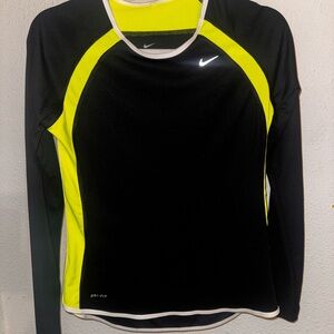 Nike Black and Neon Yellow Dri-FIT Long Sleeve